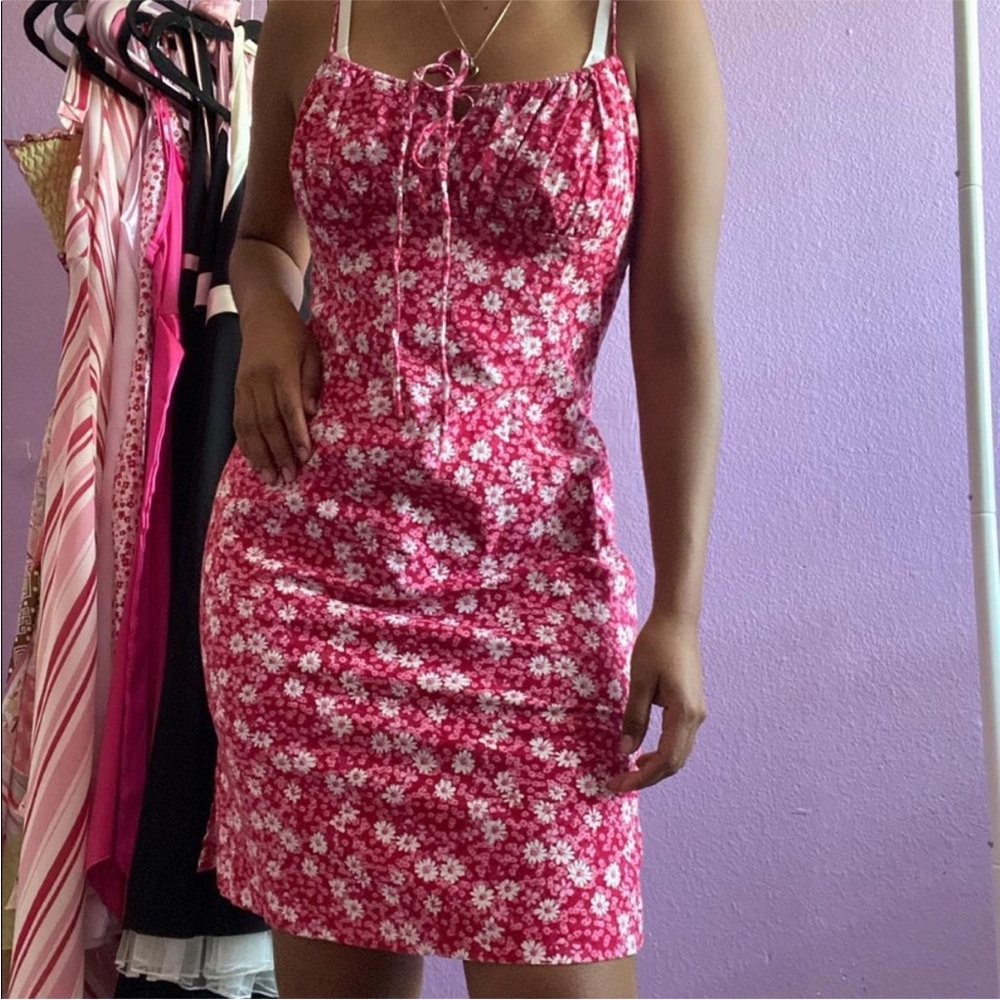 2000s Vintage Pink Floral Summer Dress